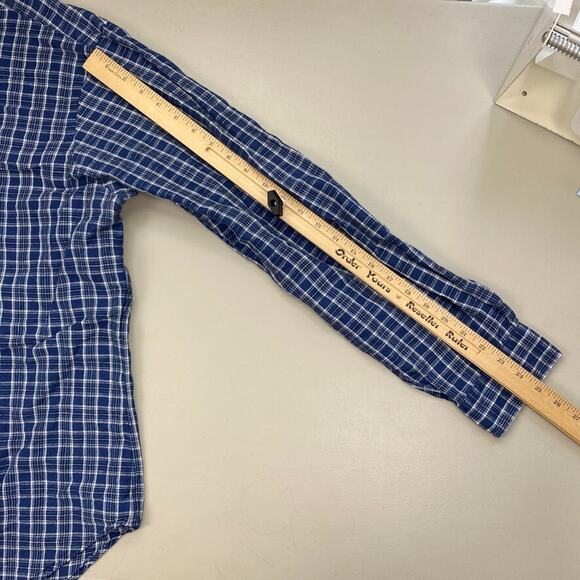 Ralph Lauren Linen Blend Button Up Shirt Mens XL Blue Plaid Classic Fit Long Slv - Picture 6 of 11